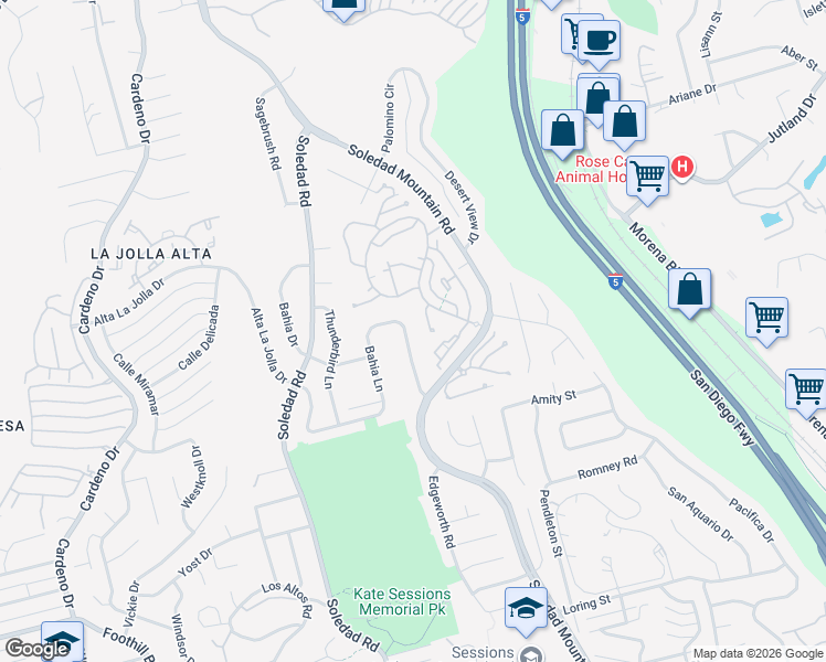 map of restaurants, bars, coffee shops, grocery stores, and more near 5535 Coral Reef Avenue in San Diego