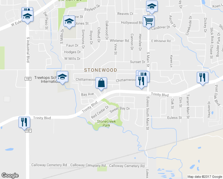 map of restaurants, bars, coffee shops, grocery stores, and more near 3930 Oceanside Drive in Euless