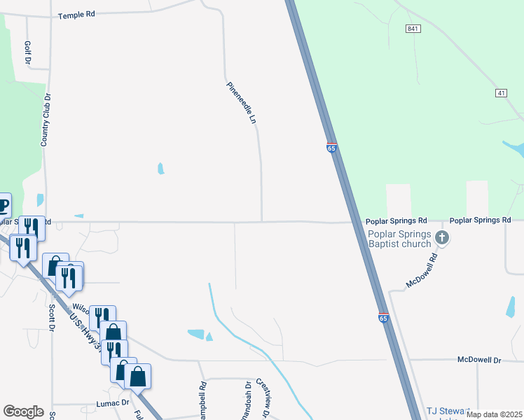 map of restaurants, bars, coffee shops, grocery stores, and more near 800 Pineneedle Lane in Clanton