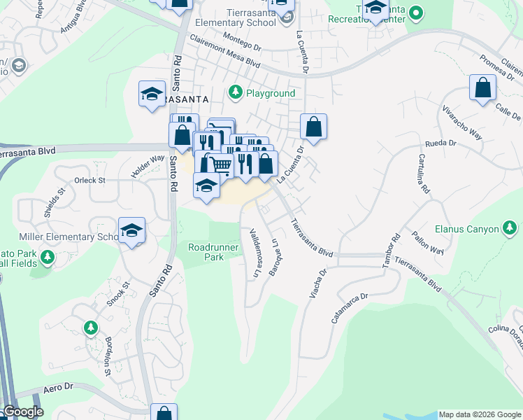 map of restaurants, bars, coffee shops, grocery stores, and more near in San Diego