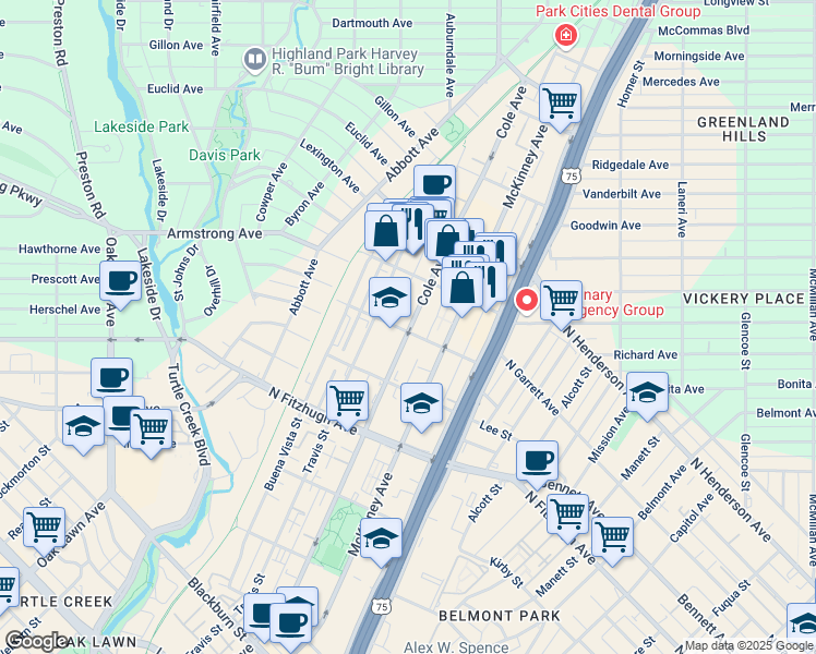 map of restaurants, bars, coffee shops, grocery stores, and more near in Dallas