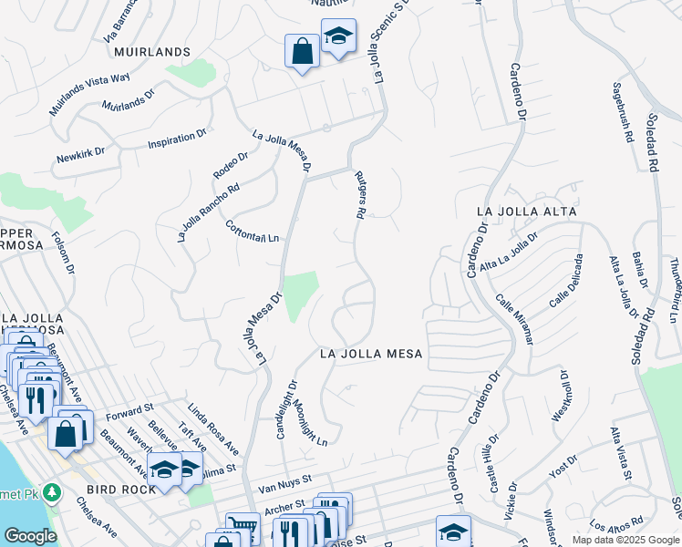 map of restaurants, bars, coffee shops, grocery stores, and more near 1671 Paseo Bonita in San Diego