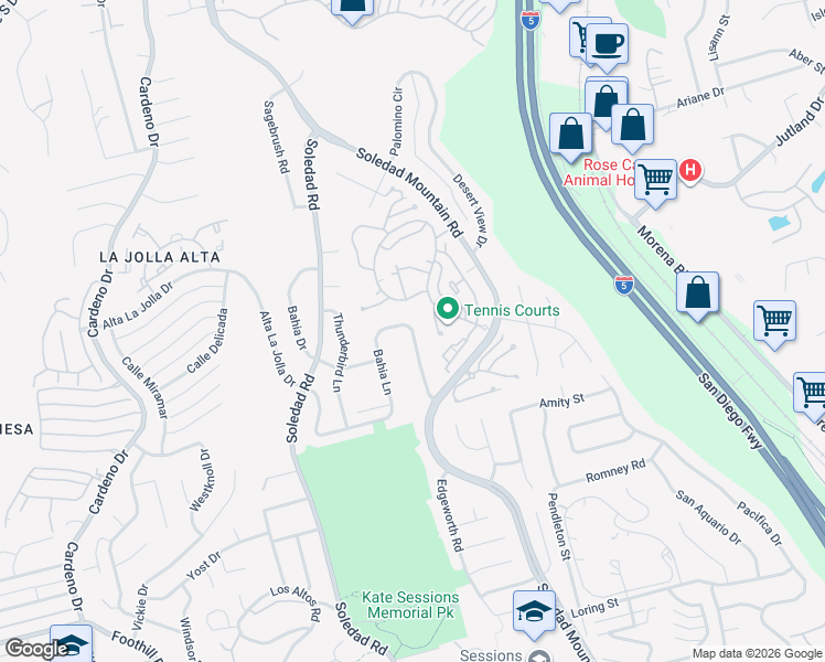 map of restaurants, bars, coffee shops, grocery stores, and more near 5535 Coral Reef Avenue in San Diego