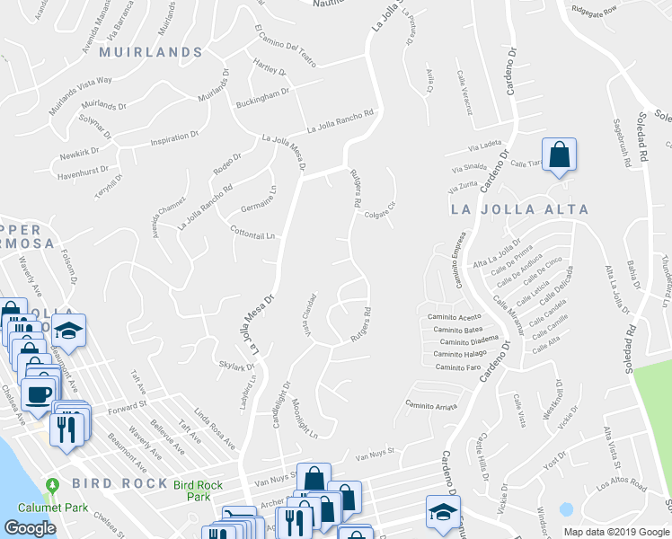 map of restaurants, bars, coffee shops, grocery stores, and more near 1671 Paseo Bonita in San Diego