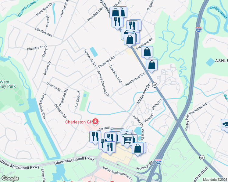 map of restaurants, bars, coffee shops, grocery stores, and more near 1924 Cypress Branch Court in Charleston
