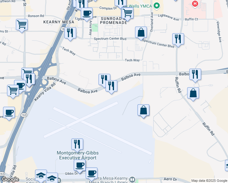 map of restaurants, bars, coffee shops, grocery stores, and more near 8911 Balboa Avenue in San Diego
