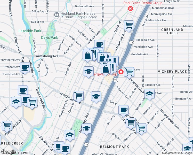map of restaurants, bars, coffee shops, grocery stores, and more near in Dallas