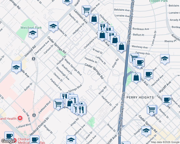 map of restaurants, bars, coffee shops, grocery stores, and more near 3003 Mahanna Springs Drive in Dallas