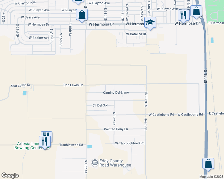 map of restaurants, bars, coffee shops, grocery stores, and more near 1002 Camino Del Llano in Artesia