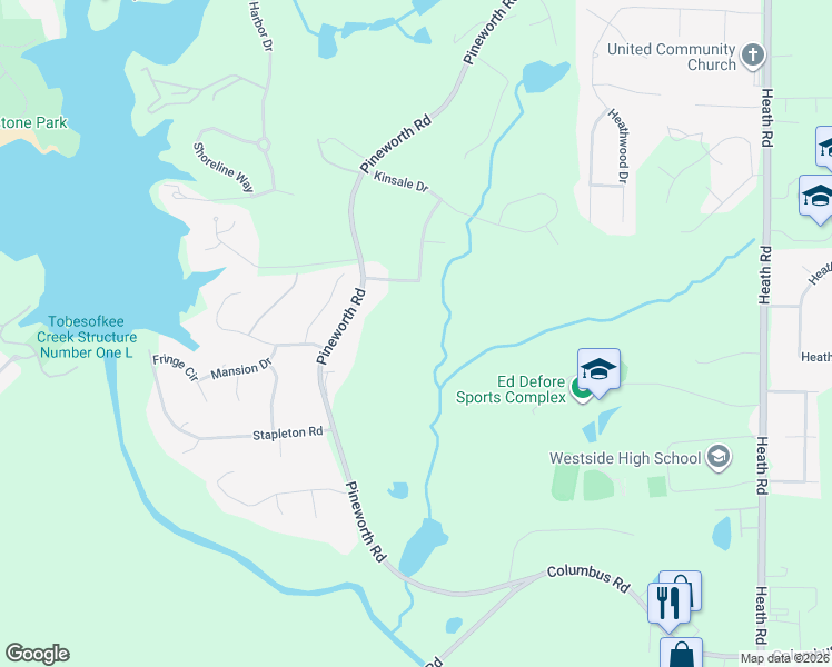 map of restaurants, bars, coffee shops, grocery stores, and more near 2650 Pineworth Road in Macon