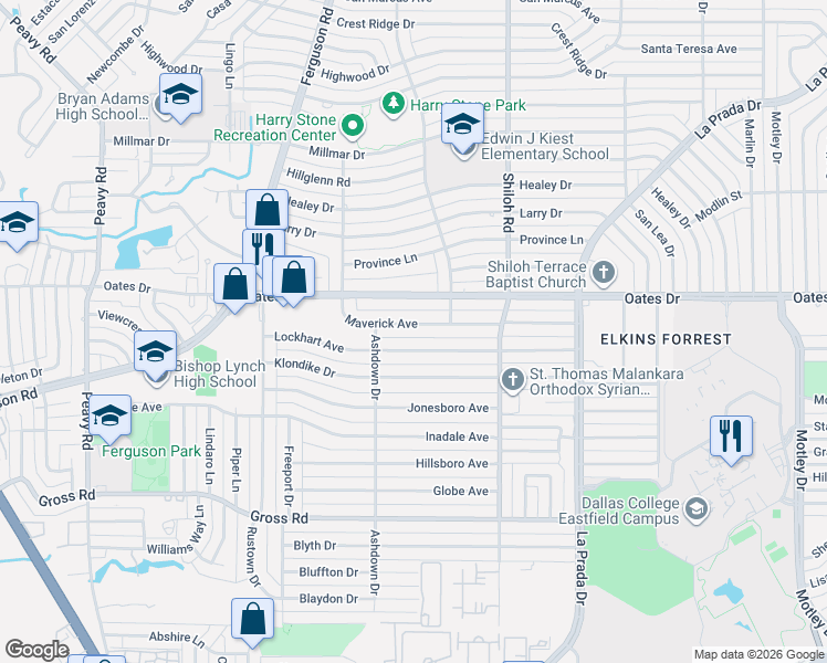 map of restaurants, bars, coffee shops, grocery stores, and more near 2529 Lockhart Avenue in Dallas