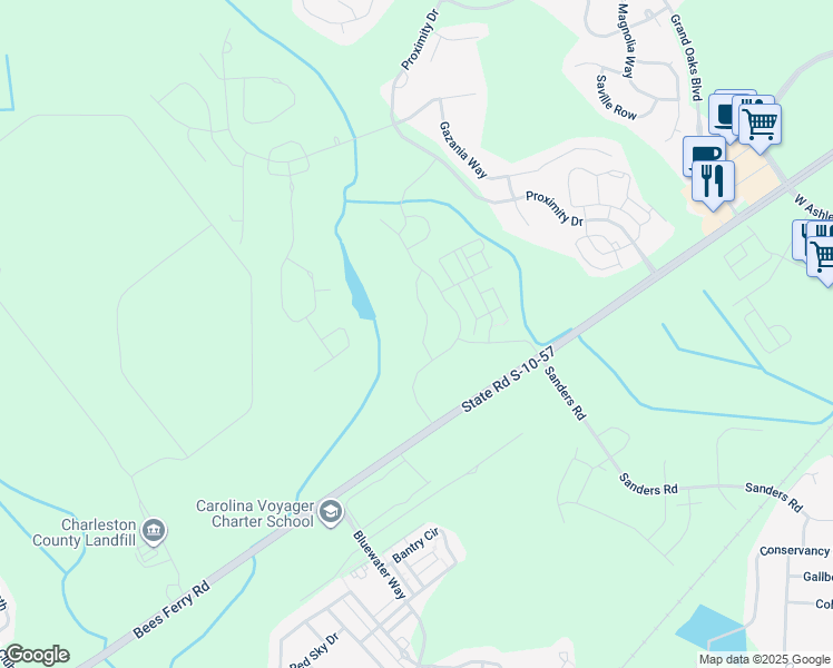 map of restaurants, bars, coffee shops, grocery stores, and more near 3530 Verdier Boulevard in Charleston