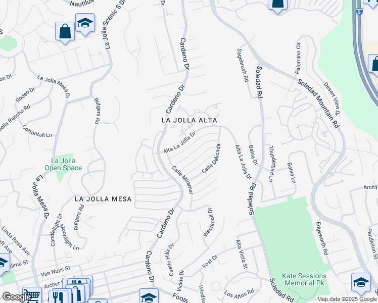 map of restaurants, bars, coffee shops, grocery stores, and more near 1619 Calle De Primra in San Diego