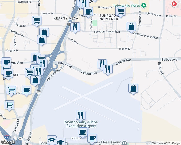map of restaurants, bars, coffee shops, grocery stores, and more near 8690 Balboa Avenue in San Diego