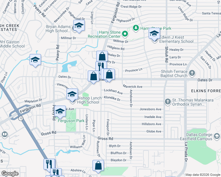 map of restaurants, bars, coffee shops, grocery stores, and more near 2333 Lockhart Avenue in Dallas