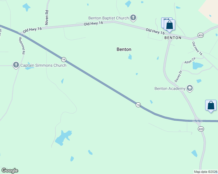 map of restaurants, bars, coffee shops, grocery stores, and more near 5267 Mississippi 16 in Benton