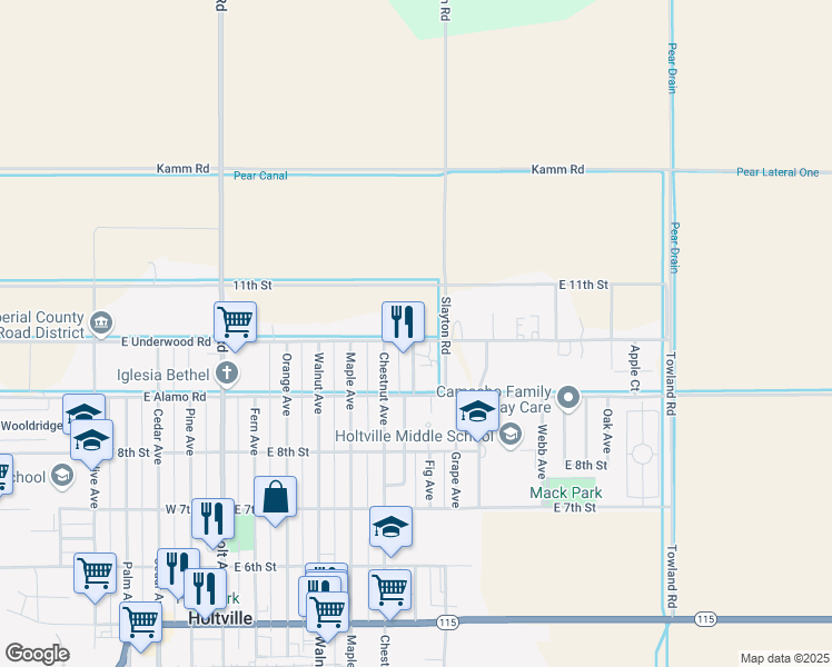 map of restaurants, bars, coffee shops, grocery stores, and more near 1890 East Underwood Road in Holtville