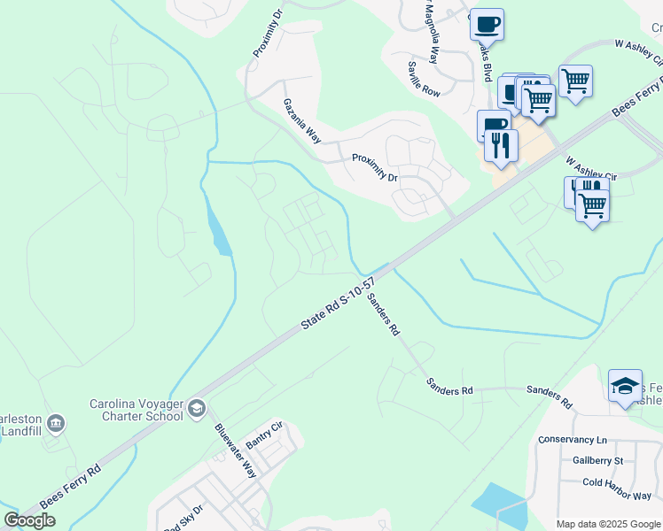 map of restaurants, bars, coffee shops, grocery stores, and more near 3519 Verdier Boulevard in Charleston