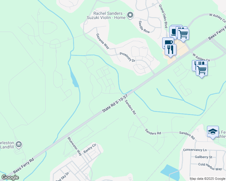 map of restaurants, bars, coffee shops, grocery stores, and more near 3519 Verdier Boulevard in Charleston