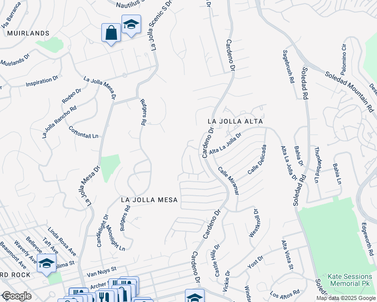 map of restaurants, bars, coffee shops, grocery stores, and more near 1466 Caminito Solidago in San Diego