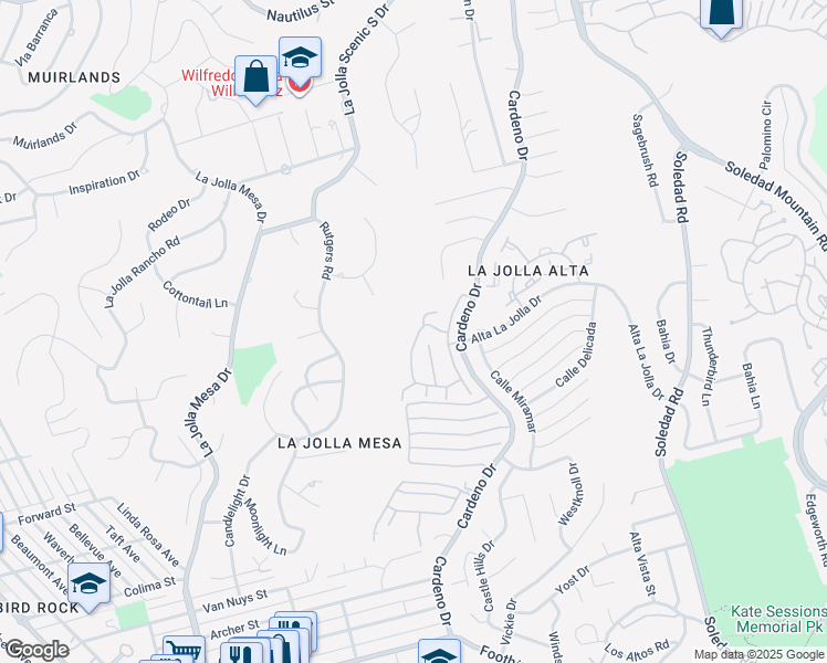 map of restaurants, bars, coffee shops, grocery stores, and more near 1466 Caminito Solidago in San Diego