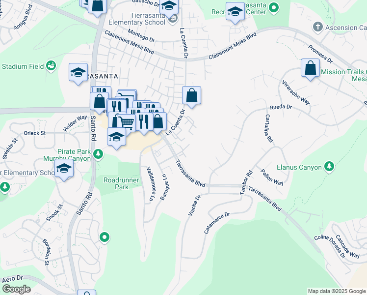 map of restaurants, bars, coffee shops, grocery stores, and more near 5031 Ducos Place in San Diego