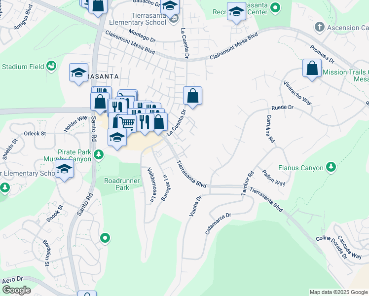 map of restaurants, bars, coffee shops, grocery stores, and more near 5008 Ducos Place in San Diego