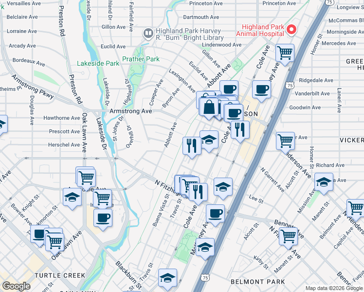 map of restaurants, bars, coffee shops, grocery stores, and more near 2 Katy Trail in Dallas