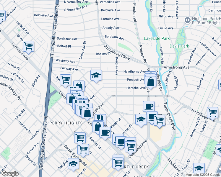 map of restaurants, bars, coffee shops, grocery stores, and more near 3929 Wycliff Avenue in Dallas