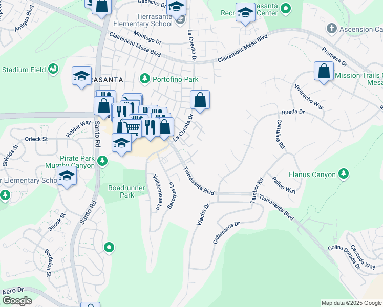 map of restaurants, bars, coffee shops, grocery stores, and more near 5031 Ducos Place in San Diego