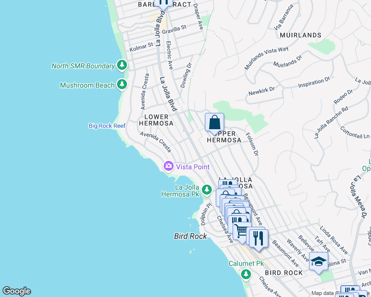 map of restaurants, bars, coffee shops, grocery stores, and more near 6021 Vista De La Mesa in San Diego