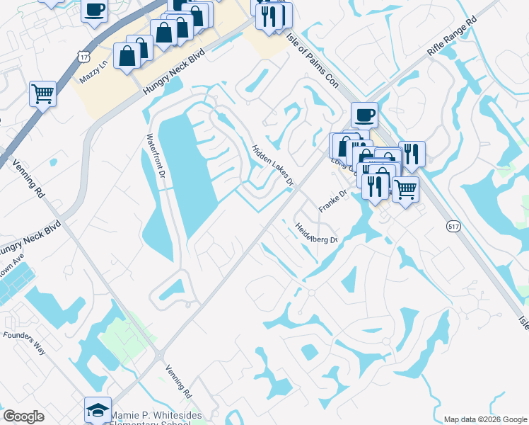 map of restaurants, bars, coffee shops, grocery stores, and more near 1501 Maple Hill Lane in Mount Pleasant