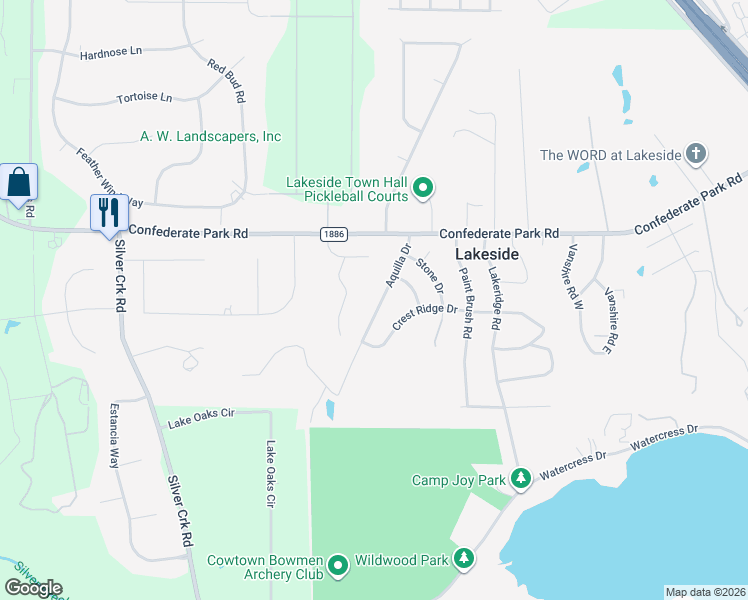 map of restaurants, bars, coffee shops, grocery stores, and more near 232 Aquilla Drive in Lakeside