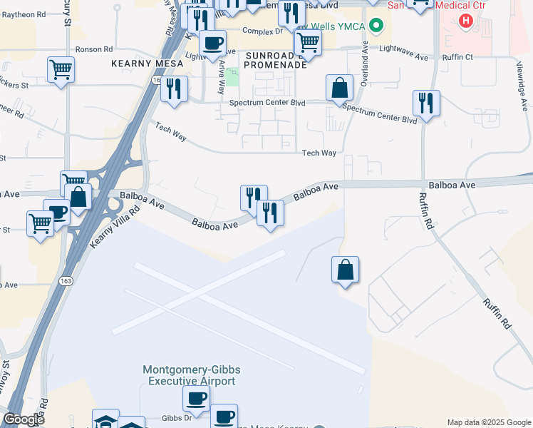 map of restaurants, bars, coffee shops, grocery stores, and more near 8888 Balboa Ave in San Diego