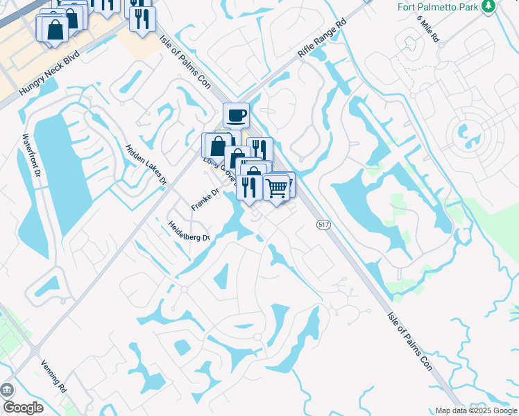 map of restaurants, bars, coffee shops, grocery stores, and more near 1971 Riviera Drive in Mount Pleasant