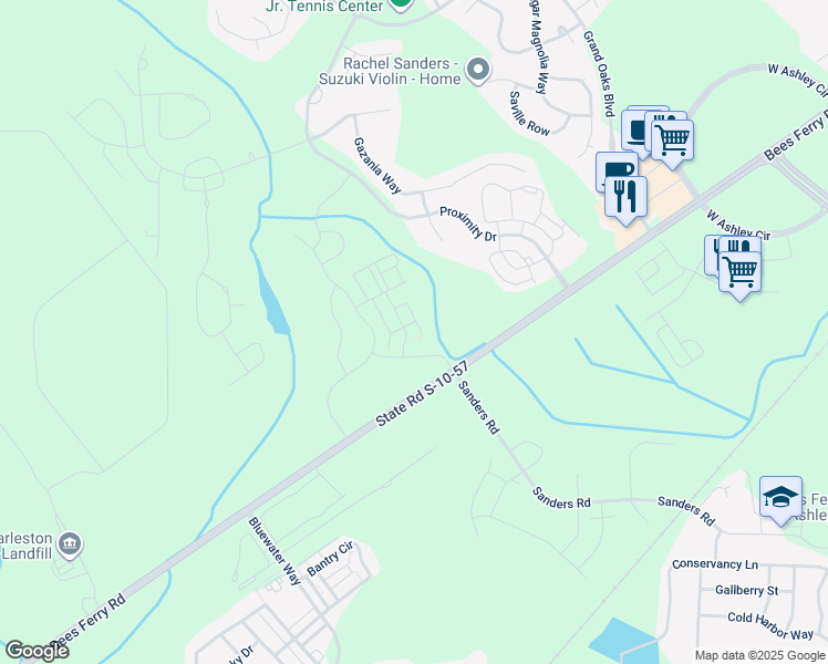 map of restaurants, bars, coffee shops, grocery stores, and more near 3530 Verdier Boulevard in Charleston