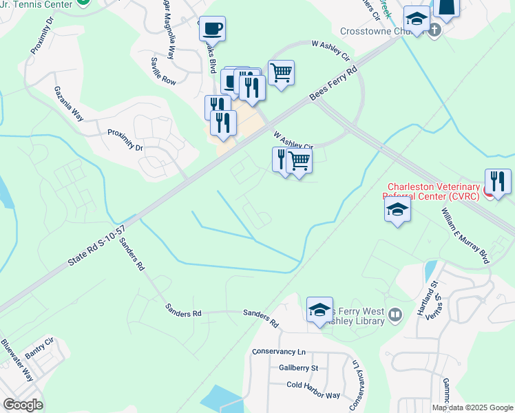 map of restaurants, bars, coffee shops, grocery stores, and more near 3202 Coastal Grass Way in Charleston