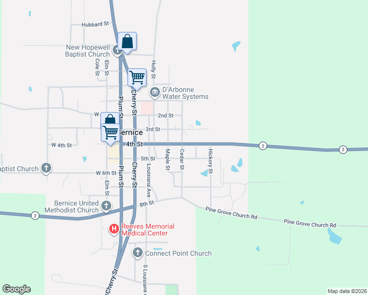 map of restaurants, bars, coffee shops, grocery stores, and more near 301-399 Cedar Street in Bernice