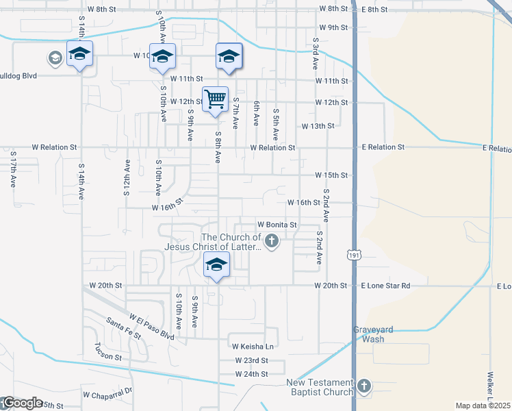 map of restaurants, bars, coffee shops, grocery stores, and more near 608 W 16th St in Safford