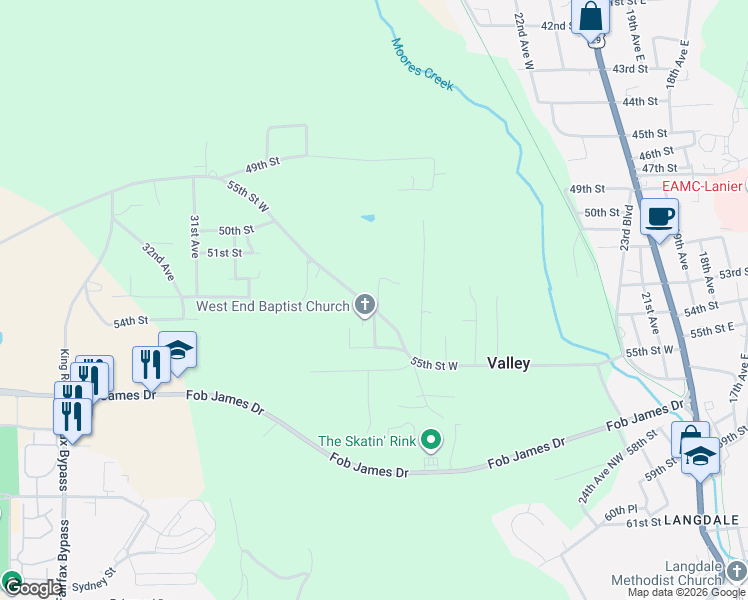 map of restaurants, bars, coffee shops, grocery stores, and more near 5448 28th Avenue in Valley