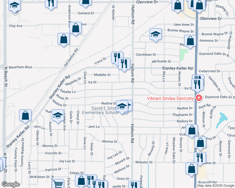 map of restaurants, bars, coffee shops, grocery stores, and more near 5012 Sabelle Lane in Fort Worth