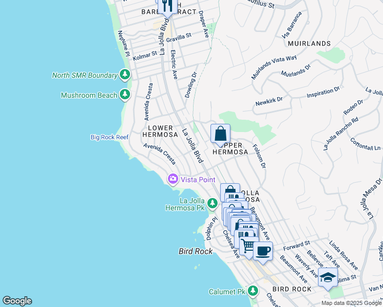map of restaurants, bars, coffee shops, grocery stores, and more near 315 Mira Monte in San Diego