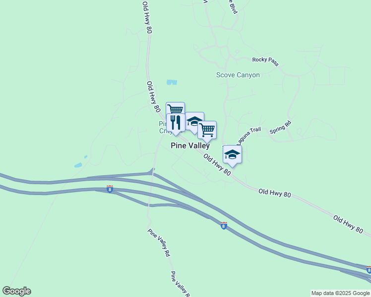 map of restaurants, bars, coffee shops, grocery stores, and more near in Pine Valley