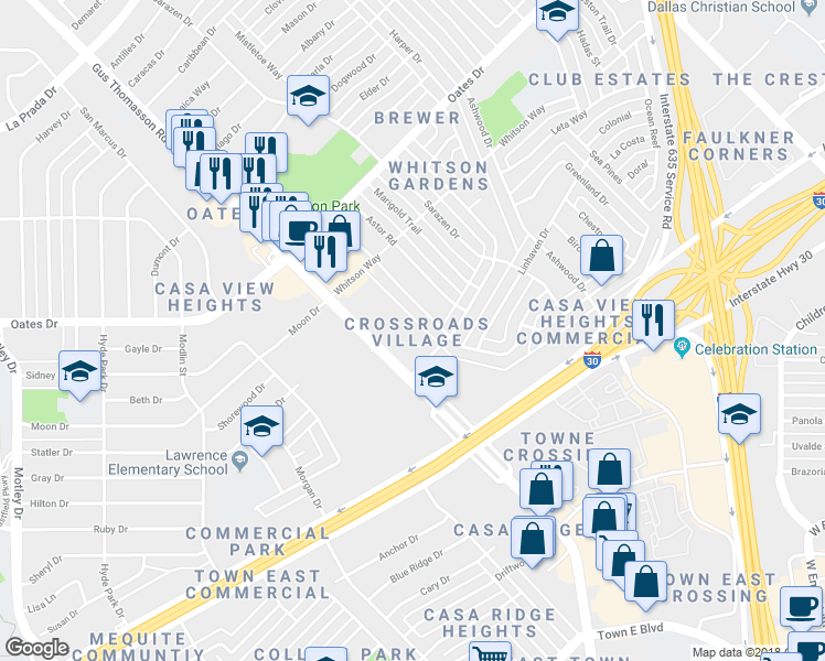 map of restaurants, bars, coffee shops, grocery stores, and more near 2901 Live Oak Drive in Mesquite