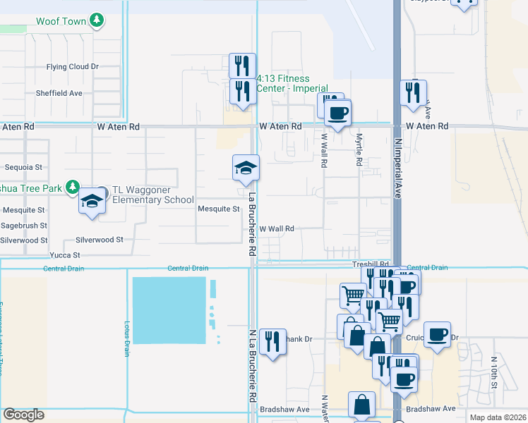 map of restaurants, bars, coffee shops, grocery stores, and more near 498 West Wall Road in Imperial