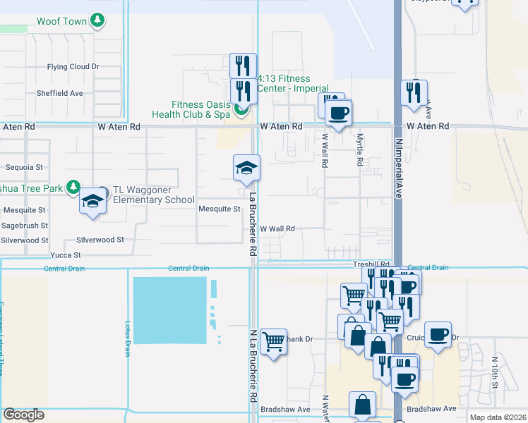 map of restaurants, bars, coffee shops, grocery stores, and more near 498 West Wall Road in Imperial