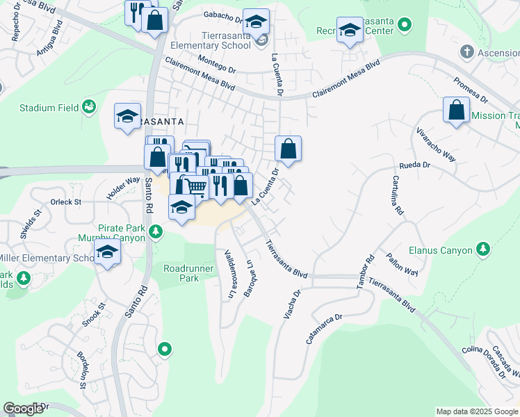 map of restaurants, bars, coffee shops, grocery stores, and more near 10839 Carbet Place in San Diego