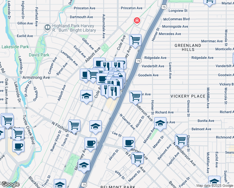 map of restaurants, bars, coffee shops, grocery stores, and more near 4519 McKinney Avenue in Dallas
