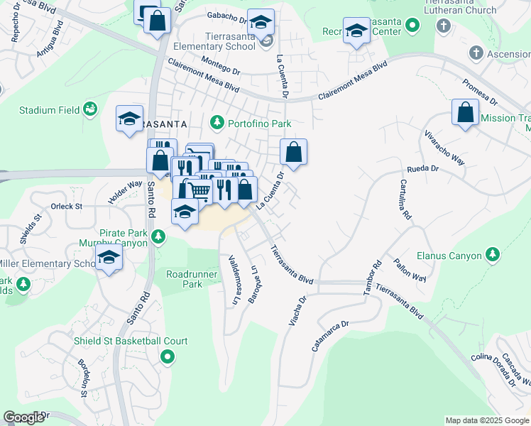 map of restaurants, bars, coffee shops, grocery stores, and more near 10839 Carbet Place in San Diego