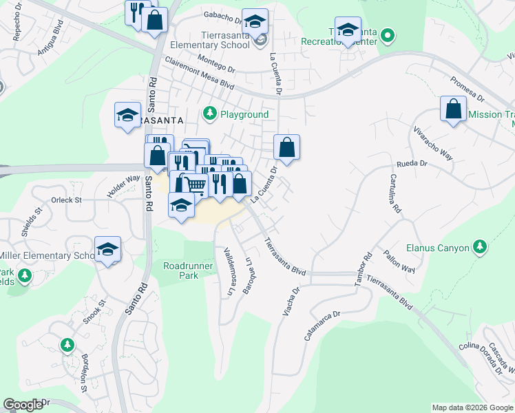 map of restaurants, bars, coffee shops, grocery stores, and more near 10839 Carbet Place in San Diego